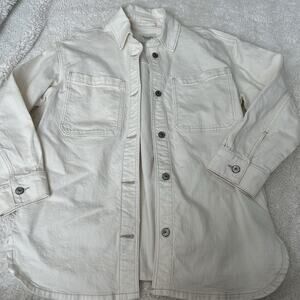 Abercrombie & Fitch Women’s M Jean Jacket Ivory Front Pocket Relaxed Fit Denim